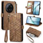 For Xiaomi 15 Ultra Geometric Zipper Wallet Side Buckle Leather Phone Case(Brown)