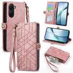 For Xiaomi Poco X7 Pro Geometric Zipper Wallet Side Buckle Leather Phone Case(Pink)
