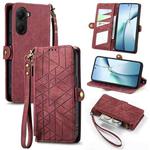 For Xiaomi Poco X7 Pro Geometric Zipper Wallet Side Buckle Leather Phone Case(Red)