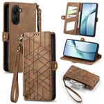 For Redmi Turbo 4 Geometric Zipper Wallet Side Buckle Leather Phone Case(Brown)