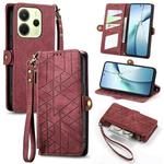 For Redmi Note 14 4G 164.84mm Geometric Zipper Wallet Side Buckle Leather Phone Case(Red)