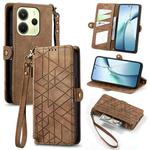 For Redmi Note 14 4G 164.84mm Geometric Zipper Wallet Side Buckle Leather Phone Case(Brown)