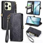 For Redmi Note 14 4G 164.84mm Geometric Zipper Wallet Side Buckle Leather Phone Case(Black)