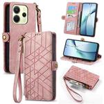 For Redmi Note 14 4G 163.25mm Geometric Zipper Wallet Side Buckle Leather Phone Case(Pink)