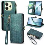 For Redmi Note 14 4G 163.25mm Geometric Zipper Wallet Side Buckle Leather Phone Case(Green)