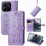 For Xiaomi Redmi Note 14 5G Cat and Dog Embossed Leather Phone Case(Purple)