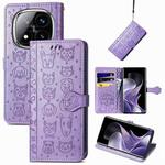 For Xiaomi Redmi Note 14 Pro 5G Cat and Dog Embossed Leather Phone Case(Purple)