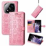 For Xiaomi Redmi Note 14 Pro+ 5G Cat and Dog Embossed Leather Phone Case(Pink)