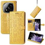 For Xiaomi Redmi Note 14 Pro+ 5G Cat and Dog Embossed Leather Phone Case(Yellow)