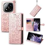 For Xiaomi Redmi Note 14 Pro+ 5G Cat and Dog Embossed Leather Phone Case(Rose Gold)