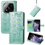 For Xiaomi Redmi Note 14 Pro+ 5G Cat and Dog Embossed Leather Phone Case(Green)