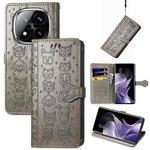 For Xiaomi Redmi Note 14 Pro+ 5G Cat and Dog Embossed Leather Phone Case(Gray)
