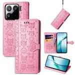 For Xiaomi 15 Cat and Dog Embossed Leather Phone Case(Pink)