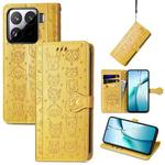 For Xiaomi 15 Cat and Dog Embossed Leather Phone Case(Yellow)