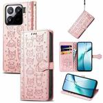 For Xiaomi 15 Cat and Dog Embossed Leather Phone Case(Rose Gold)