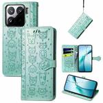 For Xiaomi 15 Cat and Dog Embossed Leather Phone Case(Green)