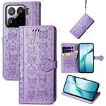 For Xiaomi 15 Cat and Dog Embossed Leather Phone Case(Purple)