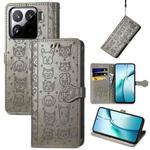 For Xiaomi 15 Cat and Dog Embossed Leather Phone Case(Gray)