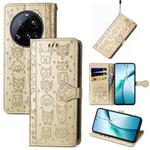 For Xiaomi 15 Ultra Cat and Dog Embossed Leather Phone Case(Gold)