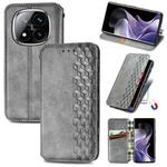 For Xiaomi Redmi Note 14 Pro+ 5G Cubic Grid Pressed Magnetic Leather Phone Case(Gray)