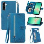 For Samsung Galaxy A26 5G Embossed Flower Zipper Leather Phone Case(Blue)