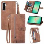 For Samsung Galaxy A26 5G Embossed Flower Zipper Leather Phone Case(Brown)