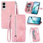 For Samsung Galaxy S25 Edge 5G Embossed Flower Zipper Leather Phone Case(Pink)