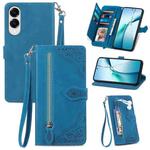 For Samsung Galaxy S25 Edge 5G Embossed Flower Zipper Leather Phone Case(Blue)