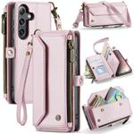 For Samsung Galaxy S25 5G CaseMe C36 Card Slots Zipper Wallet RFID Anti-theft Leather Phone Case(Pink)