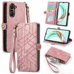 For vivo Y37 Geometric Zipper Wallet Side Buckle Leather Phone Case(Pink)