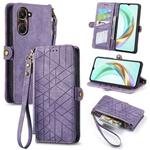 For vivo Y37 Geometric Zipper Wallet Side Buckle Leather Phone Case(Purple)