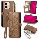 For vivo Y37 Pro Geometric Zipper Wallet Side Buckle Leather Phone Case(Brown)