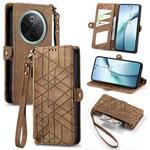 For vivo Y300 Pro Geometric Zipper Wallet Side Buckle Leather Phone Case(Brown)