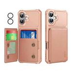 For iPhone 16 Plus ENKAY Hat-Prince Card Slot Wallet TPU Back Leather Phone Case with Lens Film(Rose Gold)