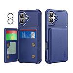 For iPhone 16 Plus ENKAY Hat-Prince Card Slot Wallet TPU Back Leather Phone Case with Lens Film(Dark Blue)