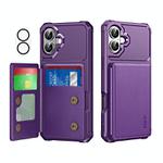 For iPhone 16 ENKAY Hat-Prince Card Slot Wallet TPU Back Leather Phone Case with Lens Film(Purple)