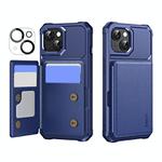 For iPhone 15 Plus ENKAY Hat-Prince Card Slot Wallet TPU Back Leather Phone Case with Lens Film(Dark Blue)