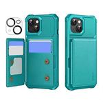 For iPhone 14 ENKAY Hat-Prince Card Slot Wallet TPU Back Leather Phone Case with Lens Film(Cyan)