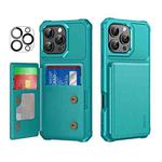 For iPhone 14 Pro ENKAY Hat-Prince Card Slot Wallet TPU Back Leather Phone Case with Lens Film(Cyan)