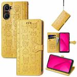 For vivo Y37 Cat and Dog Embossed Leather Phone Case(Yellow)