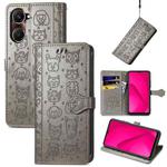 For vivo Y37 Cat and Dog Embossed Leather Phone Case(Gray)