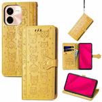 For vivo Y37 Pro Cat and Dog Embossed Leather Phone Case(Yellow)