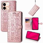 For vivo Y37 Pro Cat and Dog Embossed Leather Phone Case(Rose Gold)