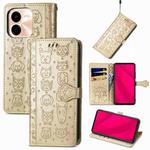 For vivo Y37 Pro Cat and Dog Embossed Leather Phone Case(Gold)