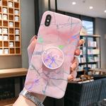 Laser Marble Anti-drop TPU Protection Back Cover for iPhone XR, with Folding Holder(Pink)
