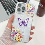 For iPhone 16 Pro Plating Texture Butterfly TPU Phone Case with Glitter Lens Film(Flowers Butterflies HU1)