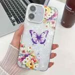 For iPhone 16 Plus Plating Texture Butterfly TPU Phone Case with Glitter Lens Film(Flowers Butterflies HU1)