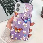 For iPhone 16 Plus Plating Texture Butterfly TPU Phone Case with Glitter Lens Film(Daisy Butterflies HU2)