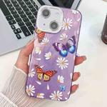 For iPhone 15 Plating Texture Butterfly TPU Phone Case with Glitter Lens Film(Daisy Butterflies HU2)