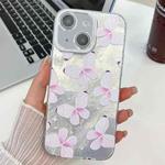 For iPhone 15 Plating Texture Butterfly TPU Phone Case with Glitter Lens Film(Pink Butterflies HU5)